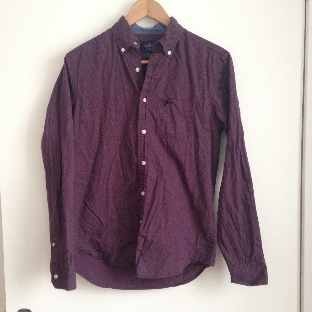 American Eagle - Dark Purple Polka Dot Button Down
